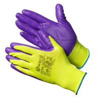 Gward Hi-Vis Перчатки ярко-зеленые нейлоновые с фиолетовым нитриловым покрытием